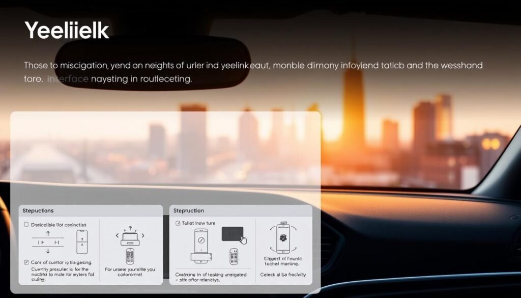A sleek, minimalist interface navigation troubleshooting guide for the Yeelinkauto car multimedia player. In the foreground, a clean, modern dashboard layout with intuitive controls and a large, high-resolution display. In the middle ground, step-by-step instructions and diagrams guiding the user through common troubleshooting scenarios, such as connectivity issues or menu navigation. The background features a soft, blurred city skyline, conveying a sense of urban sophistication. Warm, directional lighting illuminates the scene, creating depth and emphasizing the key elements. The overall mood is one of user-friendly efficiency and technological proficiency, reflecting the Yeelinkauto brand's commitment to seamless in-car experiences.