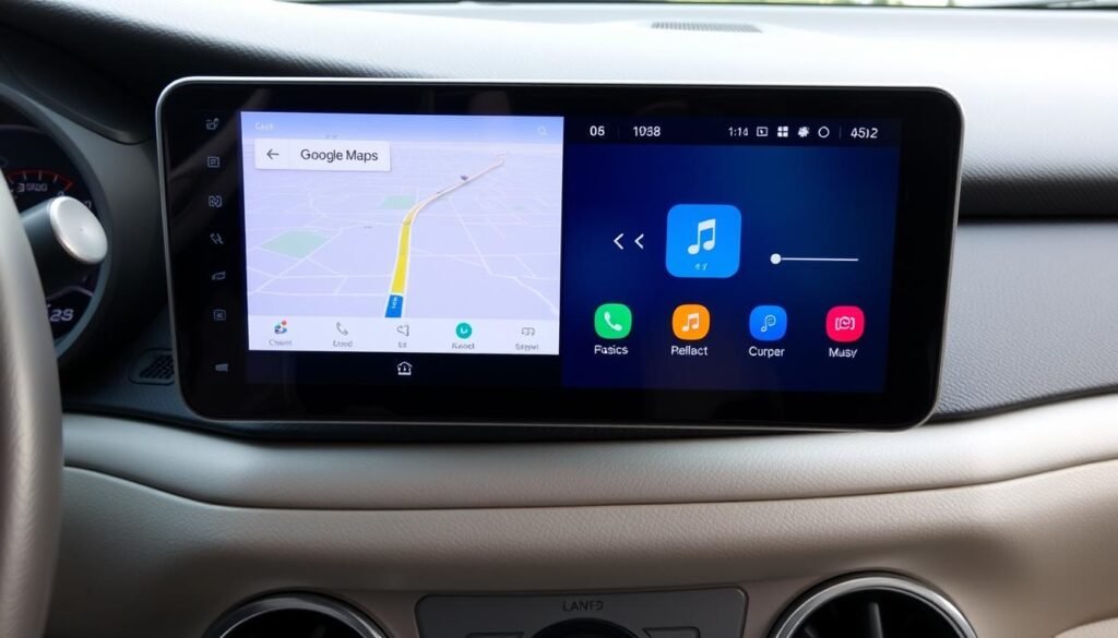 Yeelinkauto Android car multimedia player with touchscreen displaying navigation map and music controls